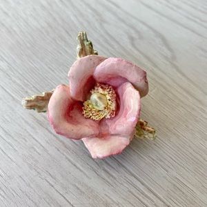 Artisan Handmade Vintage Ceramic Rose Brooch “Alberta Rose”